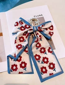 Fashion 17-small Red Flowers On White Background (blue Side) Silk Print Polka Dot Hair Tie
