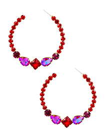 Fashion Red Alloy Diamond Circle Stud Earrings