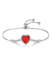 Fashion Red Opal Sterling Silver Inlaid Love Heart Bracelet