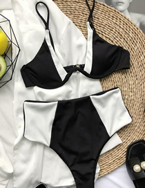 Fashion Black And White High Waist Panel Split Swimsuit