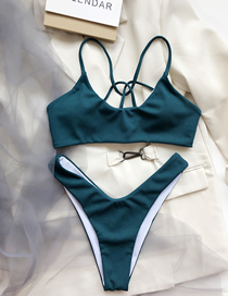 Fashion Green Solid Color Vertical Striped Swimsuit