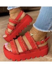 Fashion Red Platform Sandals With Metal Chain