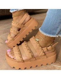 Fashion Brown Platform Sandals With Metal Chain