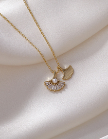 Fashion Golden Pearl Crystal Fan Necklace