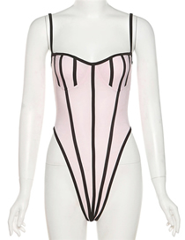 Fashion Pink Contrast Stitching Halter Bodysuit