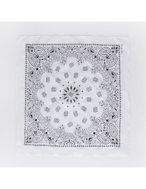 Fashion White Cashew Flower Printed Cotton Small Square Scarf