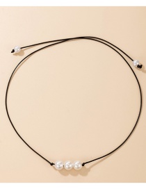 Fashion Black Black Leather Rope Pearl Necklace