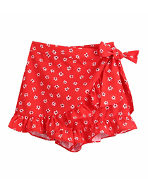 Fashion Red Floral Print Straight-leg Shorts