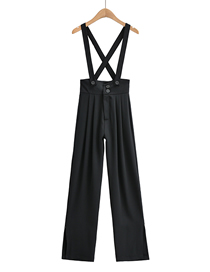 Fashion Black Solid Color Side Slit Suspenders Suit Trousers
