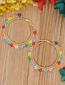 Fashion Color Rice Bead Woven Daisy Stainless Steel Hoop Earrings