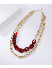 Fashion Red Metal Acrylic Double Necklace