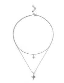 Fashion Silver Color Alloy Double Star Cross Pendant Necklace