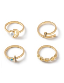 Fashion Gold Color 4-piece Set Of Alloy Diamond Geometric Ring