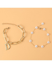 Fashion Gold Color Pearl Letter Bracelet Set