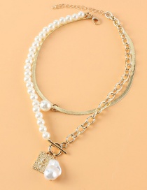 Fashion Gold Color Pearl Chain Snake Bone Chain Alloy Necklace