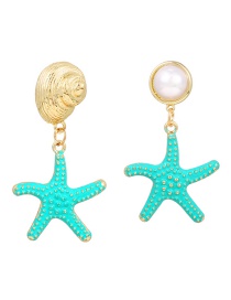 Fashion Green Alloy Pearl Irregular Starfish Stud Earrings