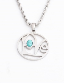 Fashion Rigid Color Love+60cm Titanium Steel Twist Chain Stainless Steel Love Turquoise Necklace