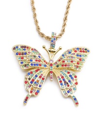 Fashion Color Butterfly+60cm Titanium Steel Twist Chain Alloy Rhinestone Butterfly Titanium Steel Twist Chain Necklace