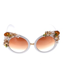 Fashion White Diamond-studded Fox Head Large-frame Diamond-studded Sunglasses
