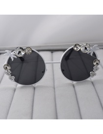 Fashion Black Flower Crystal Jewel Sunglasses