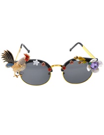 Fashion Black Metal Hollow Carved Rooster Sunglasses