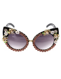 Fashion Pink Diamond-studded Cat-eye Carved Sunglasses