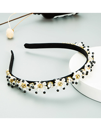 Fashion Black Pearl Rhinestone Flower Thin Edge Headband