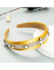 Fashion Yellow Rhinestone Pearl Chain Cloth Wide Brim Headband