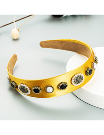 Fashion Yellow Alloy Diamond-studded Pearl Cloth Wide-rim Headband