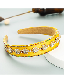 Fashion Yellow Wide Brim Headband With Colored Diamond Chain