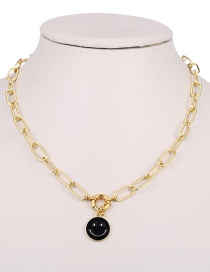 Fashion Black Copper Drop Oil Thick Chain Smiley Face Necklace