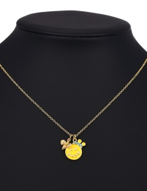 Fashion Yellow Copper Inlaid Zircon Drop Oil Smiley Face Pack Bee Necklace