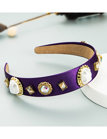 Fashion Purple Alloy Inlaid Rhinestone Geometric Imitation Pearl Wide Brim Headband