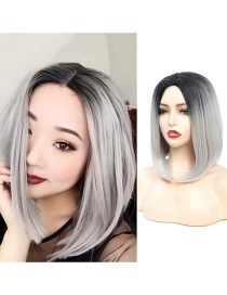 Fashion Gradient Gray Gradient Long Hair Chemical Fiber Wig Headgear