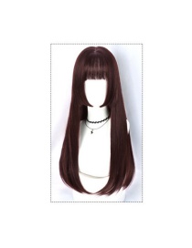 Fashion Dark Brown Black Long Straight Princess Cut Full Headgear Wig