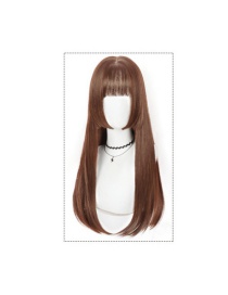 Fashion Light Brown Black Long Straight Princess Cut Full Headgear Wig
