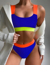 Fashion Royal Blue Contrasting Color Board With Split Swimsuit
