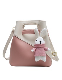 Fashion Pink Stitching Bunny Pendant Portable Messenger Bag