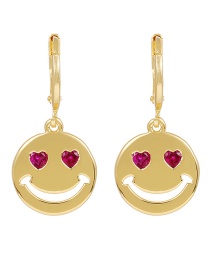 Fashion Red Copper Inlaid Zircon Smiley Face Earrings