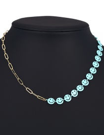 Fashion Light Blue Bronze Smiley Face Stitching Necklace