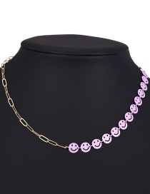 Fashion Purple Bronze Smiley Face Stitching Necklace