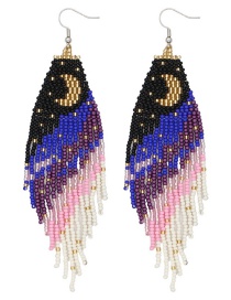 Fashion D Tassel Beaded Millet Beads Woven Moon Earrings