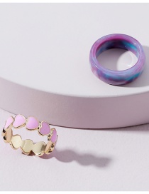 Fashion Pink Acrylic Resin Metal Peach Heart Dripping Ring Set