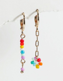 Fashion Color Rainbow Rice Bead Woven Flower Asymmetrical Earrings
