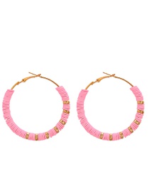Fashion Pink Metal Big Circle Soft Pottery Piece Stitching Beaded Earrings