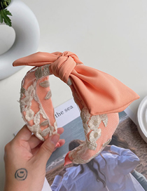 Fashion Orange Lace Embroidery Flower Bow Broad-brimmed Headband