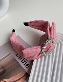 Fashion Pink Lace Printed Bowknot Rhinestone Broad Side Headband