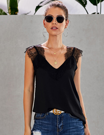 Fashion Black Lace Stitching V-neck Vest