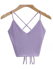 Fashion Purple Knitted Sling Top With Cross Back Tie Rope