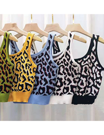 Fashion Black Short Square Neck Leopard-print Knitted Camisole